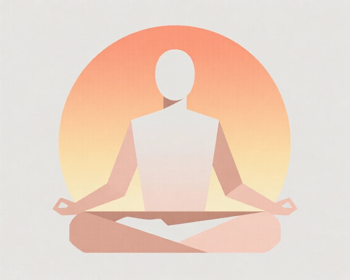 A person meditating cross-legged at sunrise