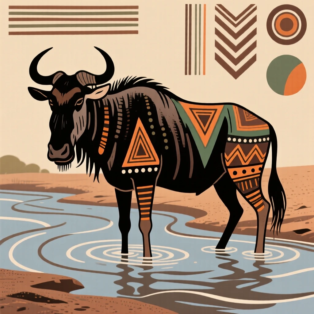 A wildebeest cooling off in a river.