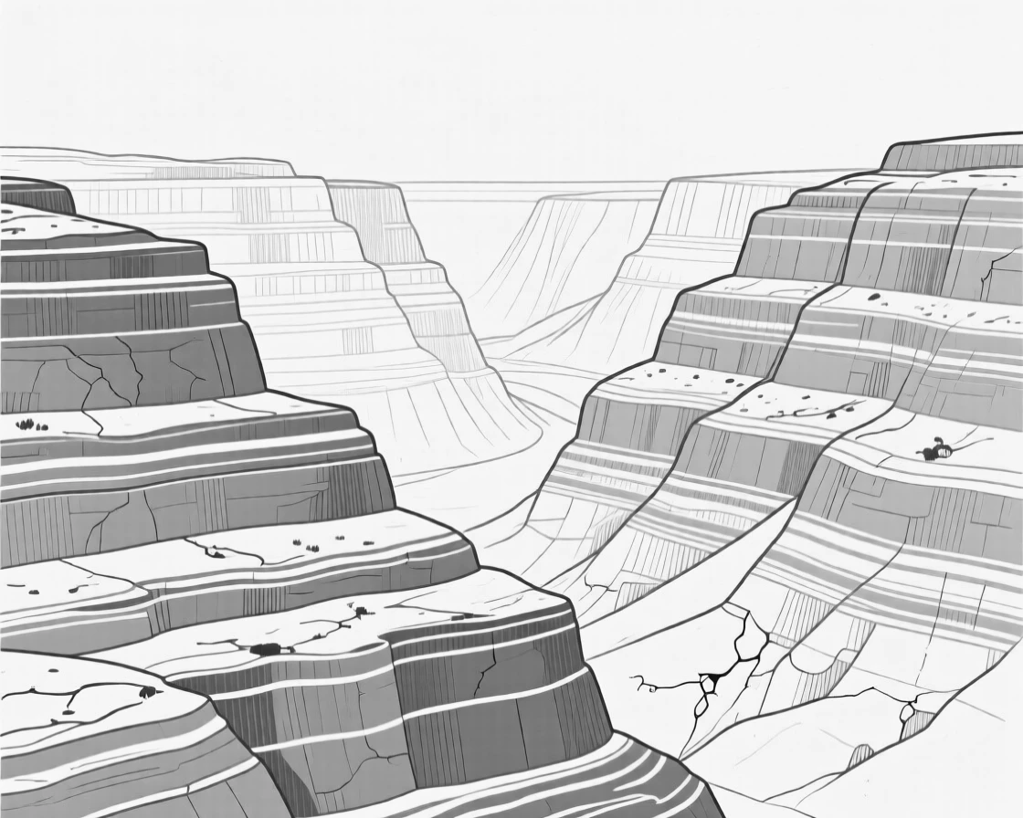 A canyon with layered red rock formations