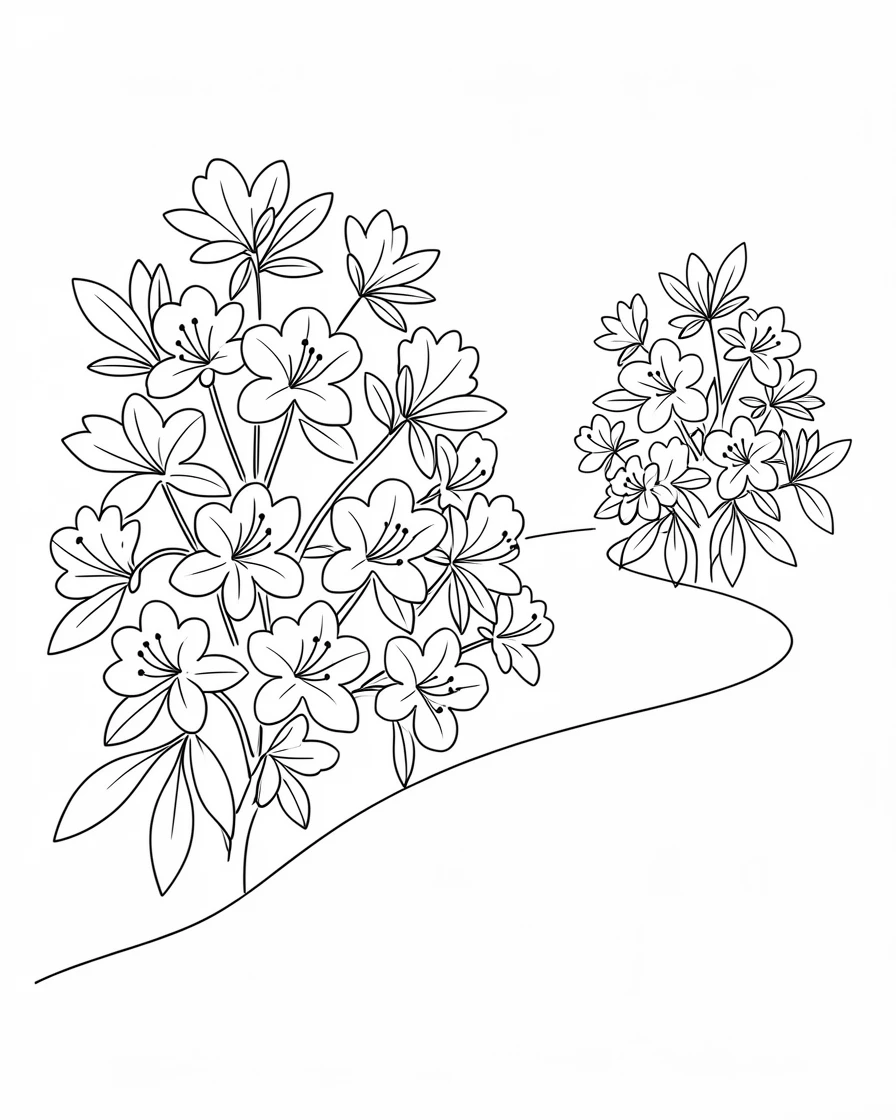 A cluster of blooming azaleas lining a quiet garden pathway