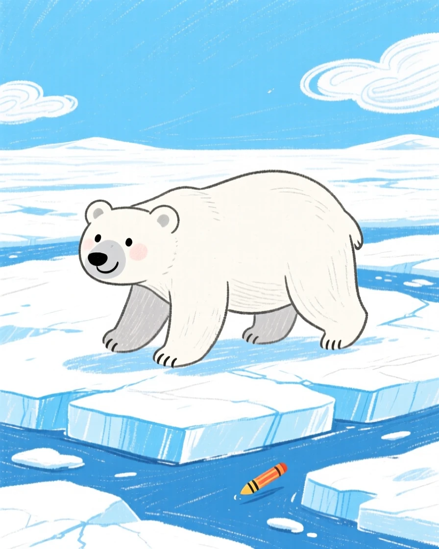 A polar bear padding across a vast expanse of arctic ice.