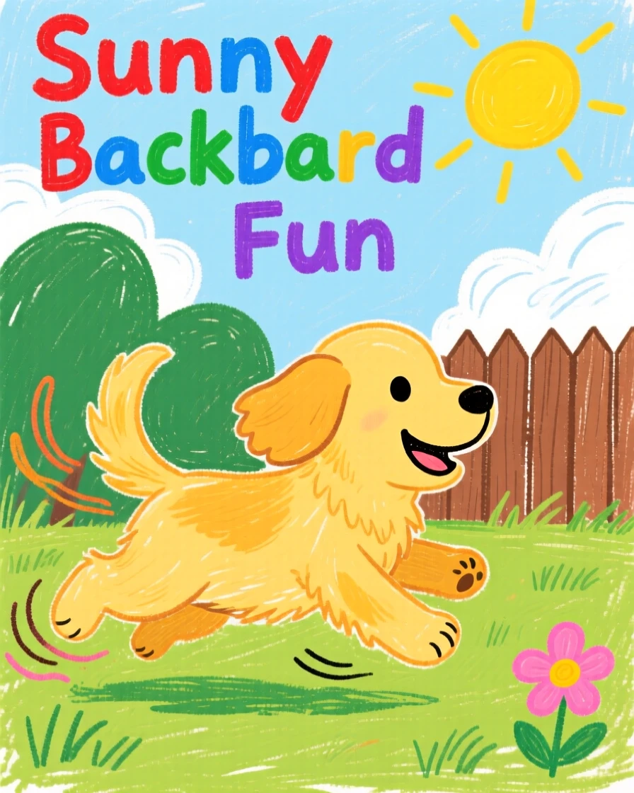 A golden retriever puppy chasing its tail in a sunny backyard.