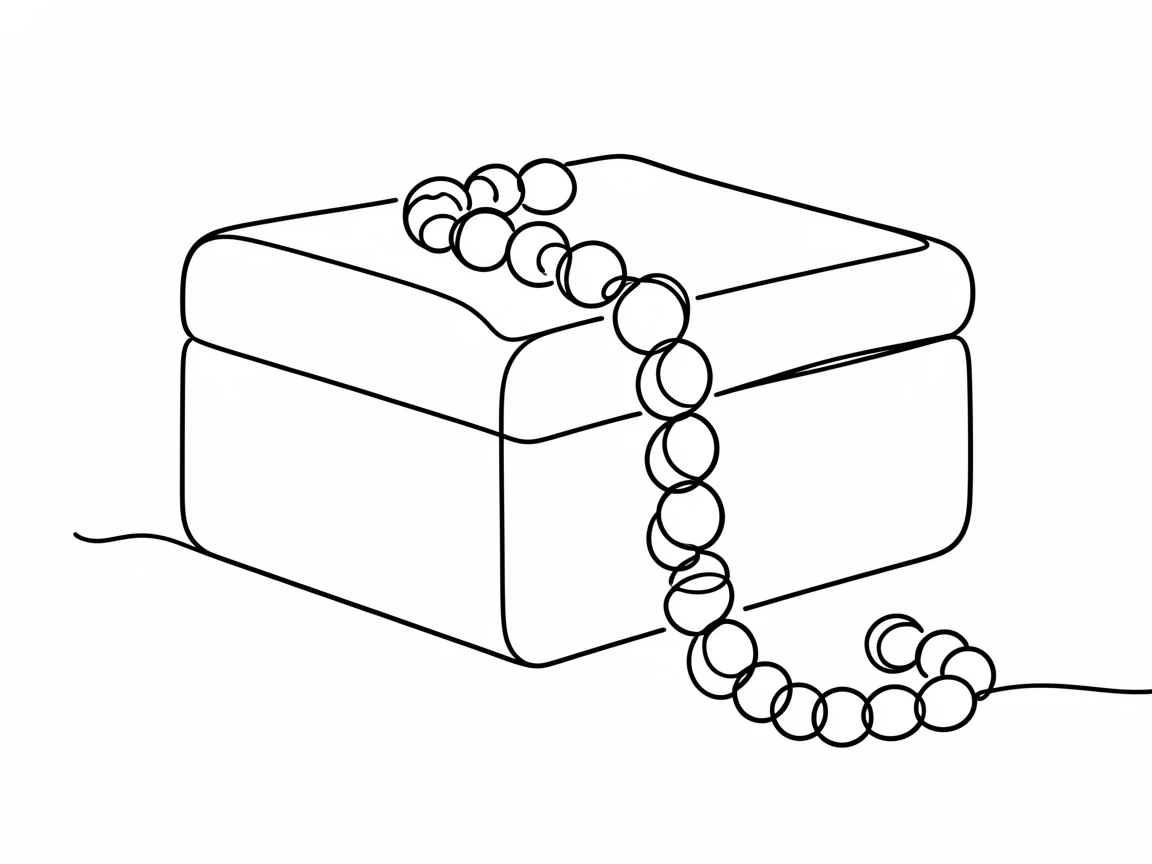 An elegant string of pearls draped over a jewelry box