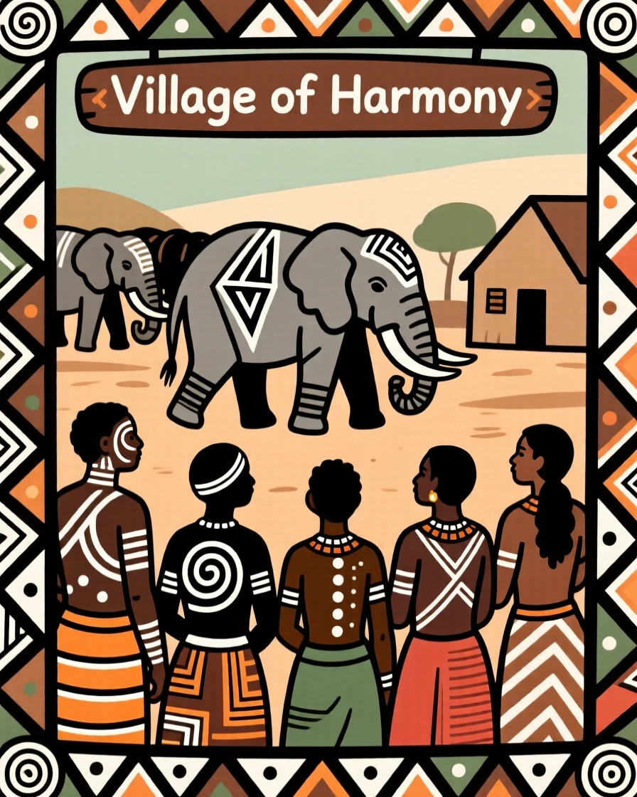 Villagers watching a herd of elephants pass near their homes.