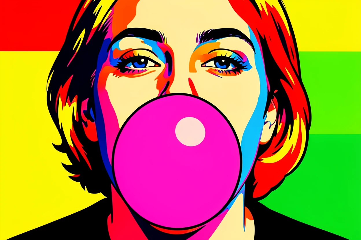 Bright pink bubblegum bubble being blown