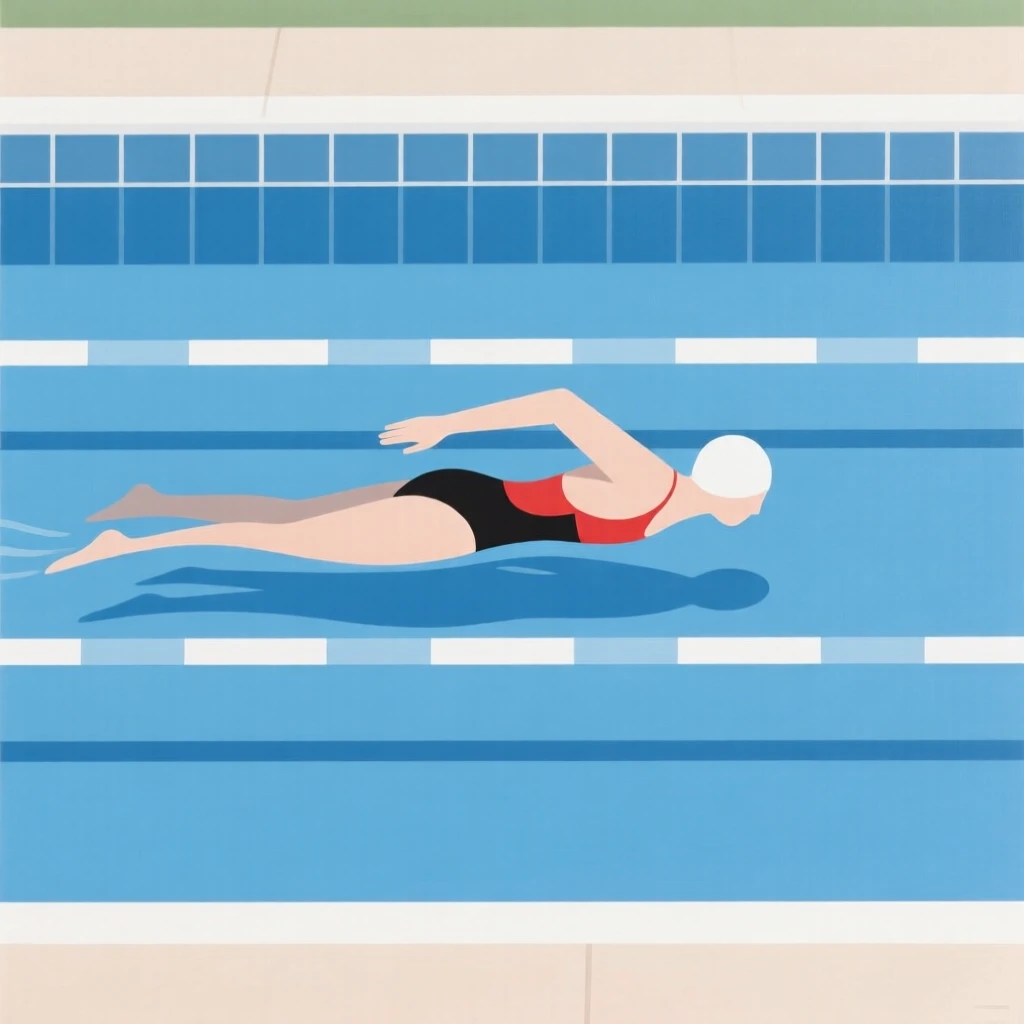 A person swimming laps in an outdoor pool