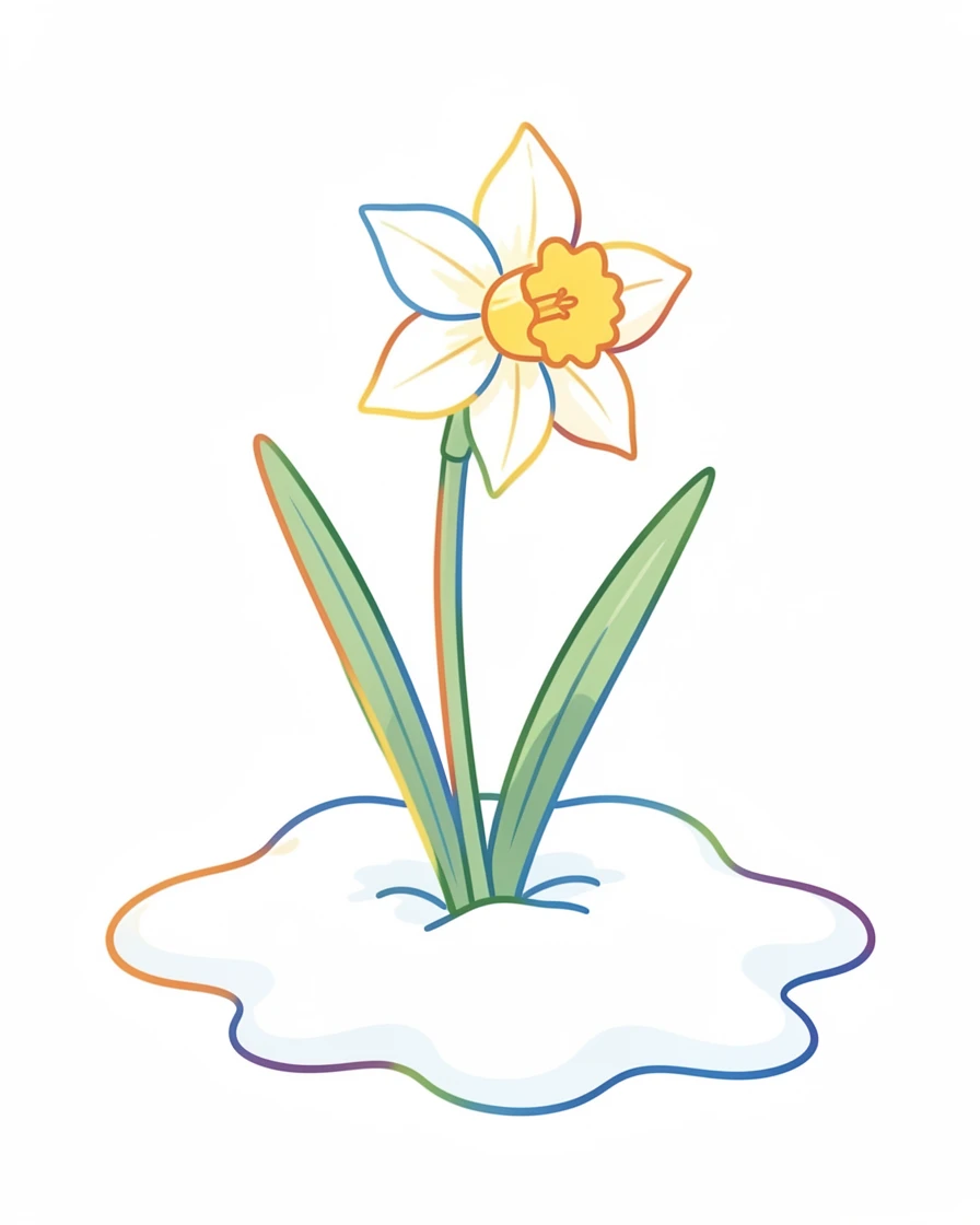 A single daffodil pushing up through a patch of melting snow.