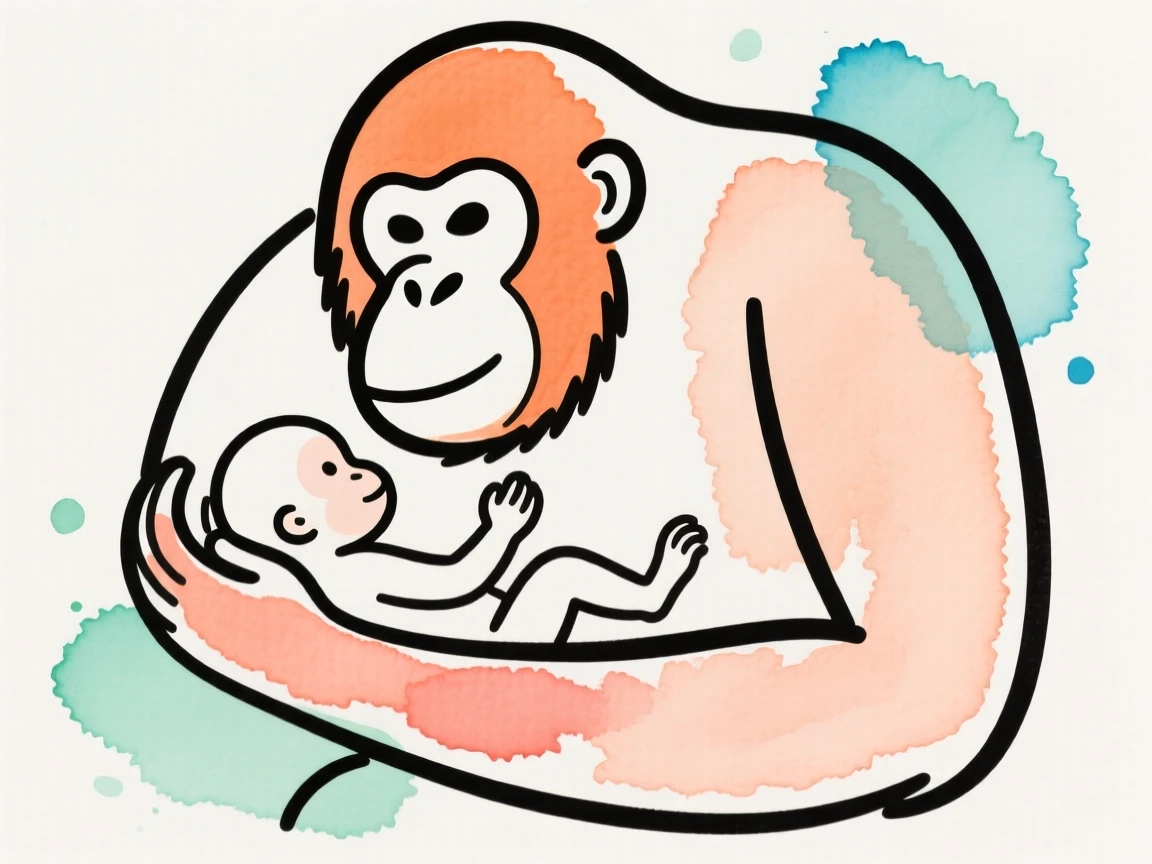 An orangutan cradling its baby