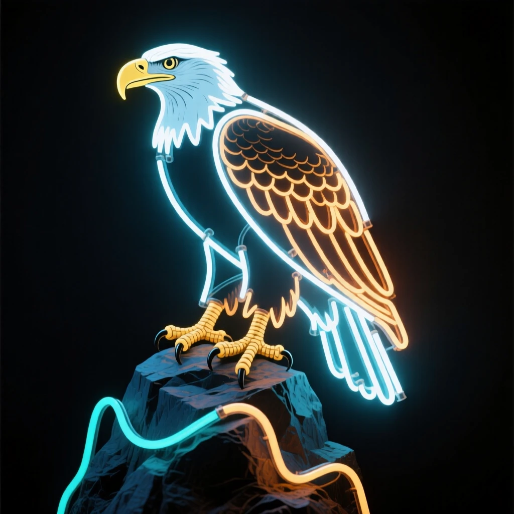 A bald eagle perched attentively atop a rocky outcrop.