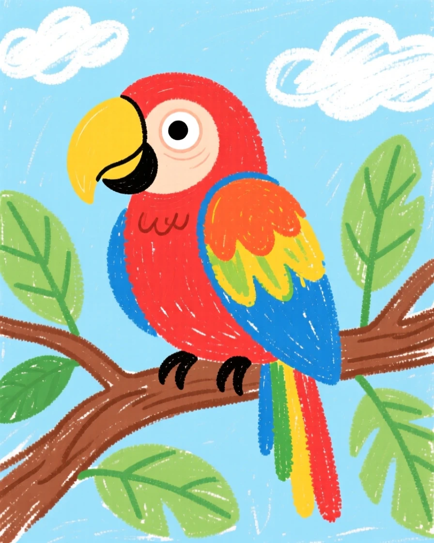 A colorful parrot perched on a jungle branch.