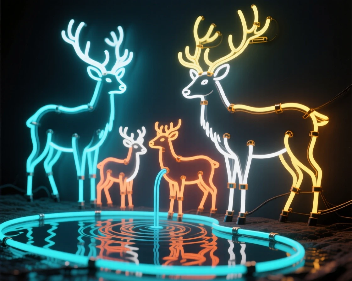 A family group of elks gathered near a watering hole.