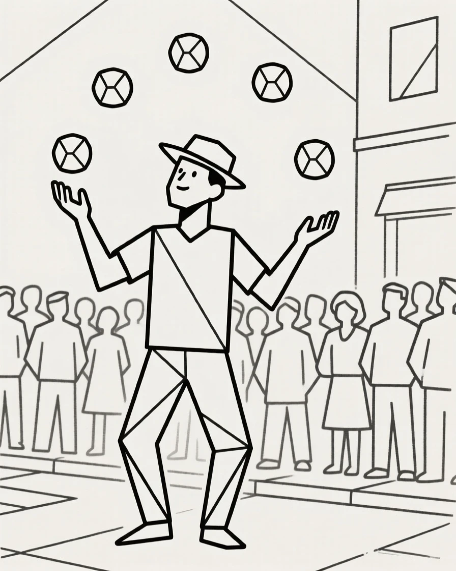A street performer juggling for a crowd