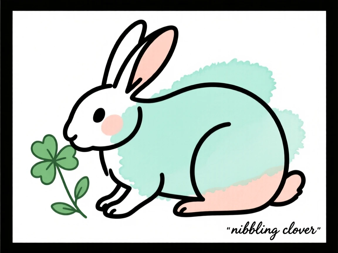 A rabbit nibbling clover