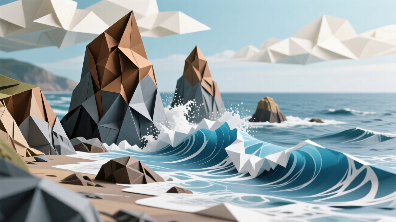 A rugged coastline where waves crash dramatically against towering sea stacks.