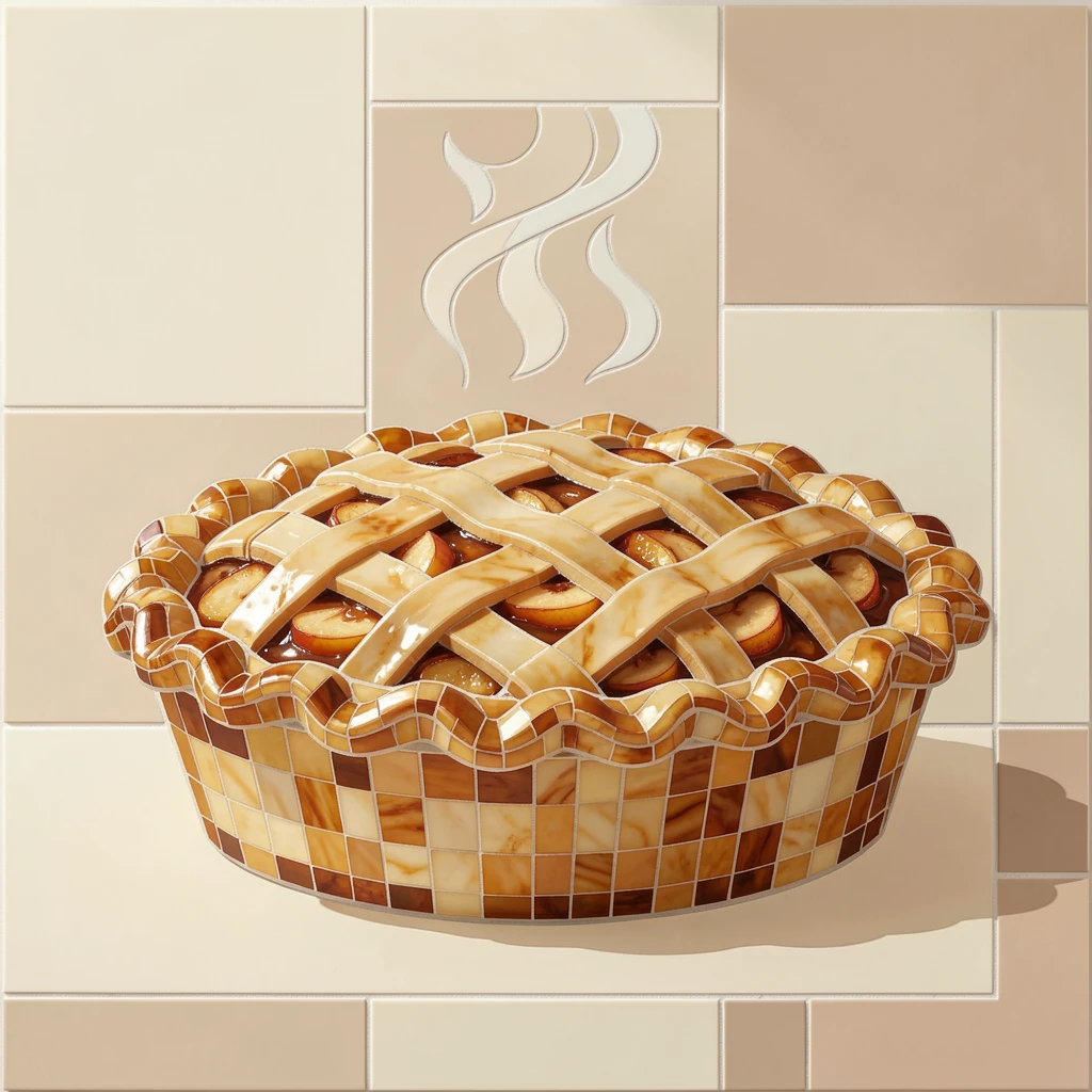 A warm apple pie fresh from the oven with a golden lattice crust.
