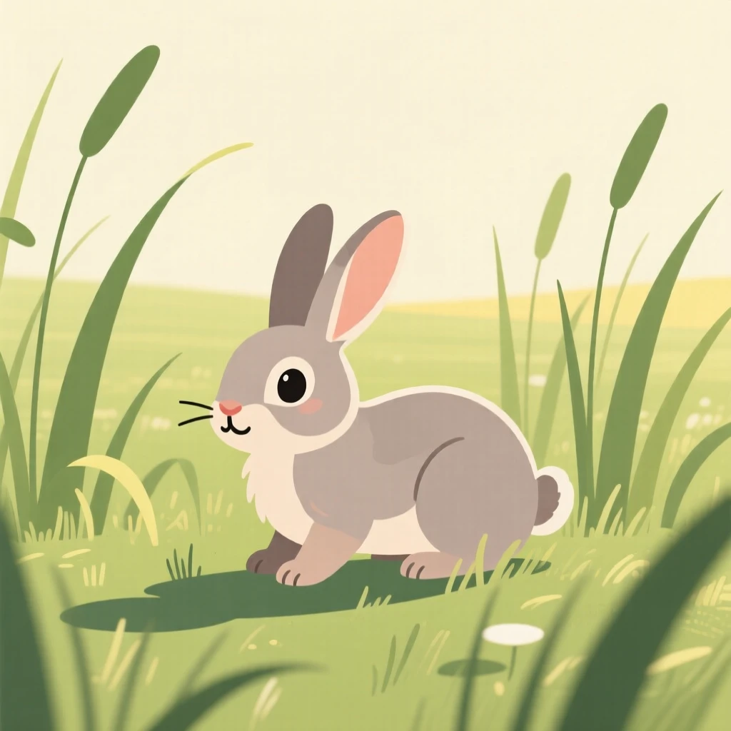 A playful rabbit exploring tall grass in a sunny meadow.