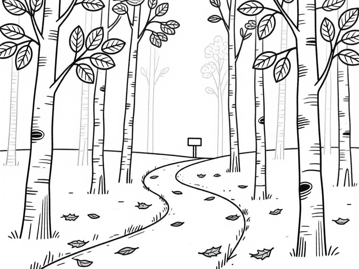 A path through a forest of tall aspen trees in autumn