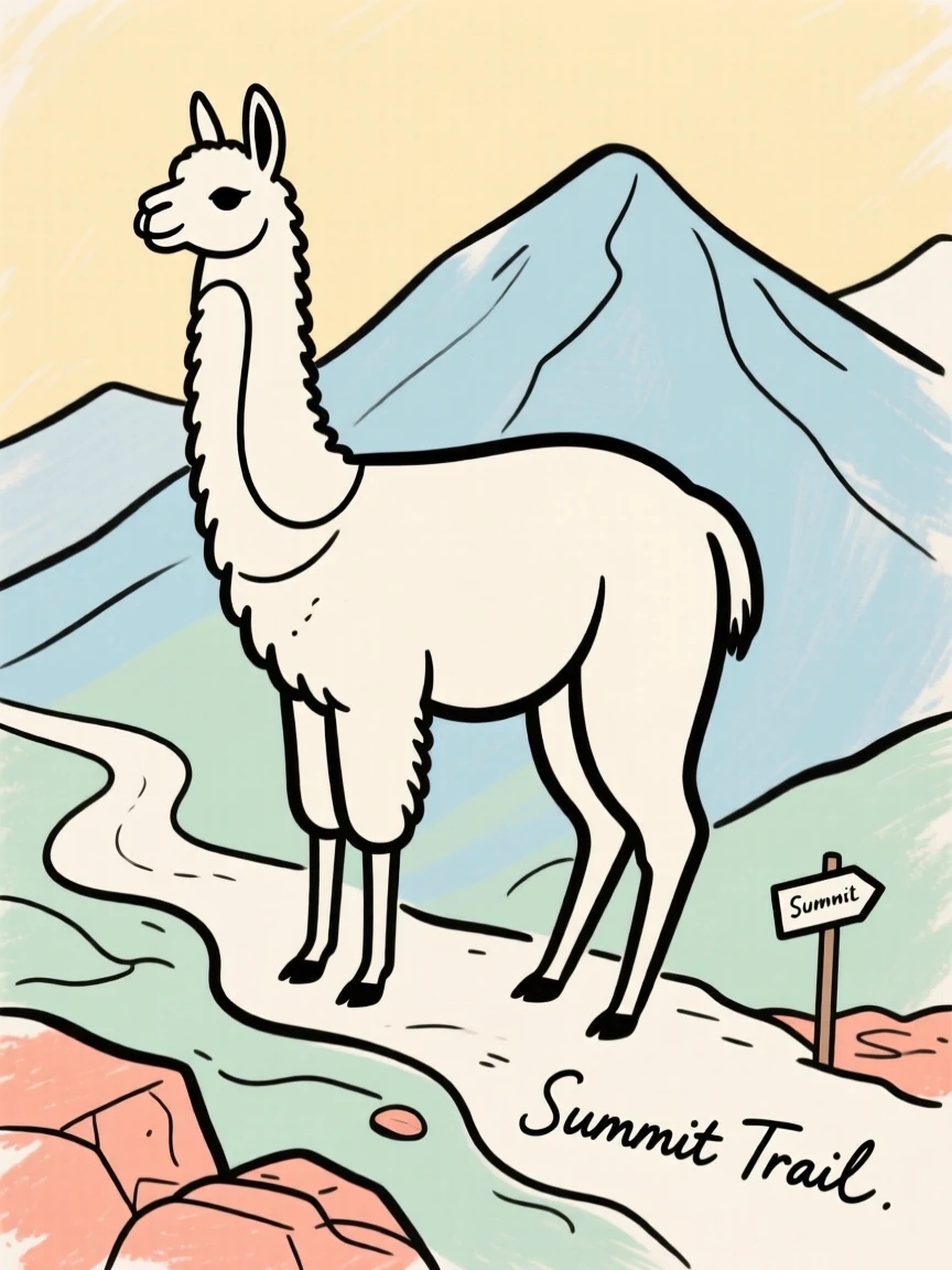 A llama standing on a mountain trail