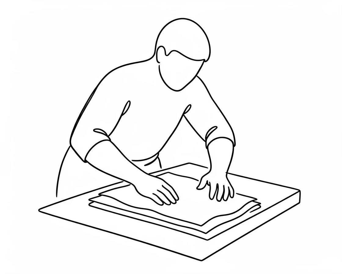 A papermaker pressing fresh sheets of handmade paper to dry