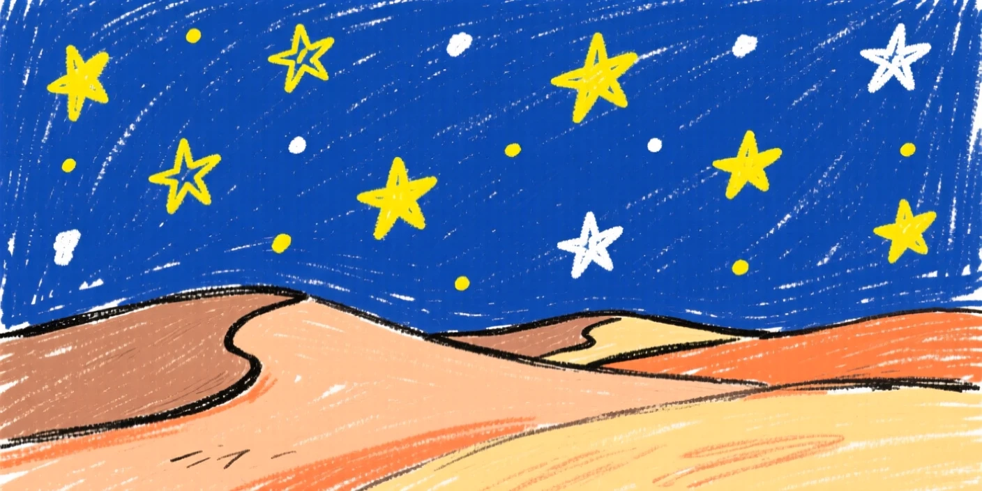 Stars scattered across a clear night sky above a quiet desert.