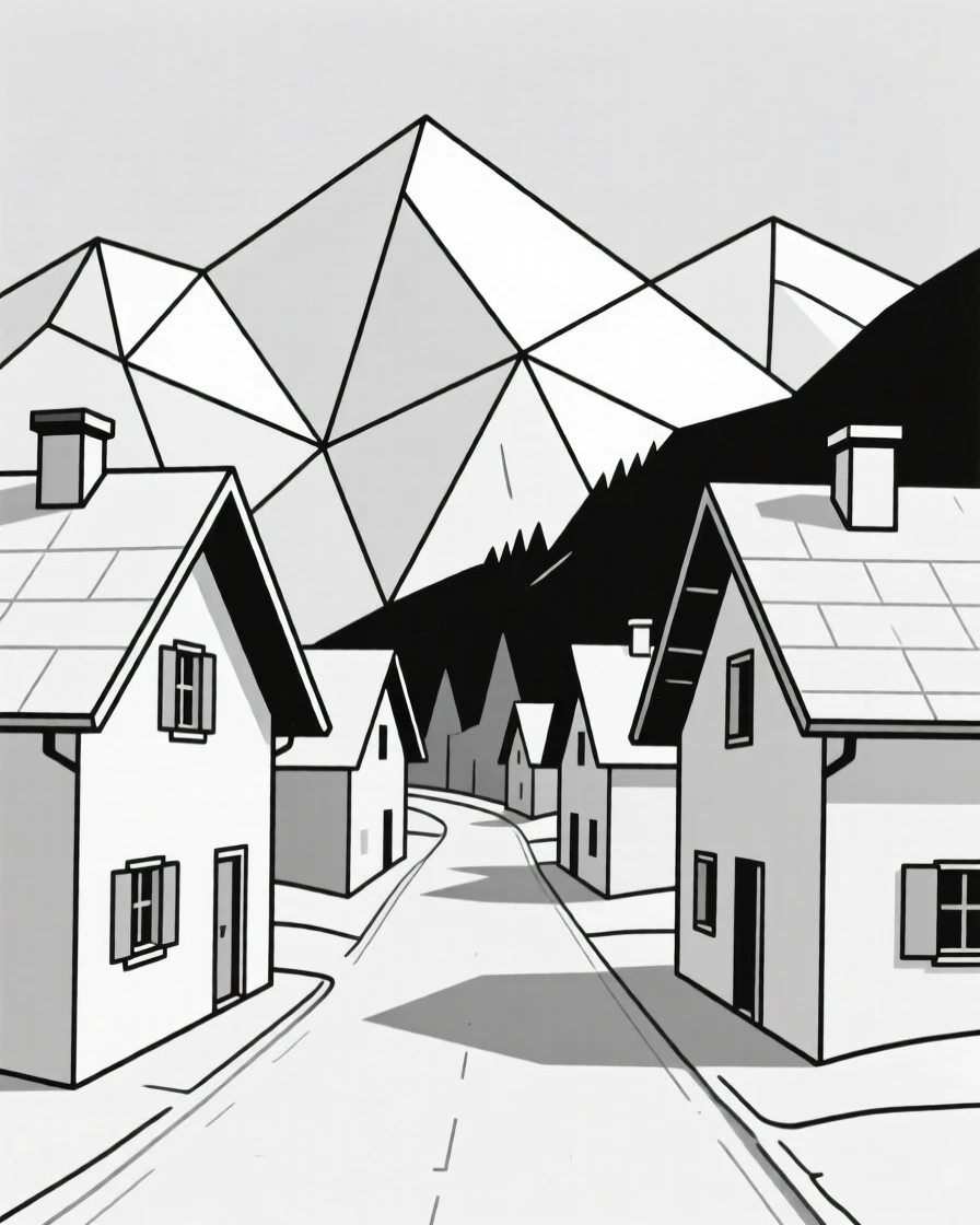 A quiet Swiss village street beneath snow-capped mountains