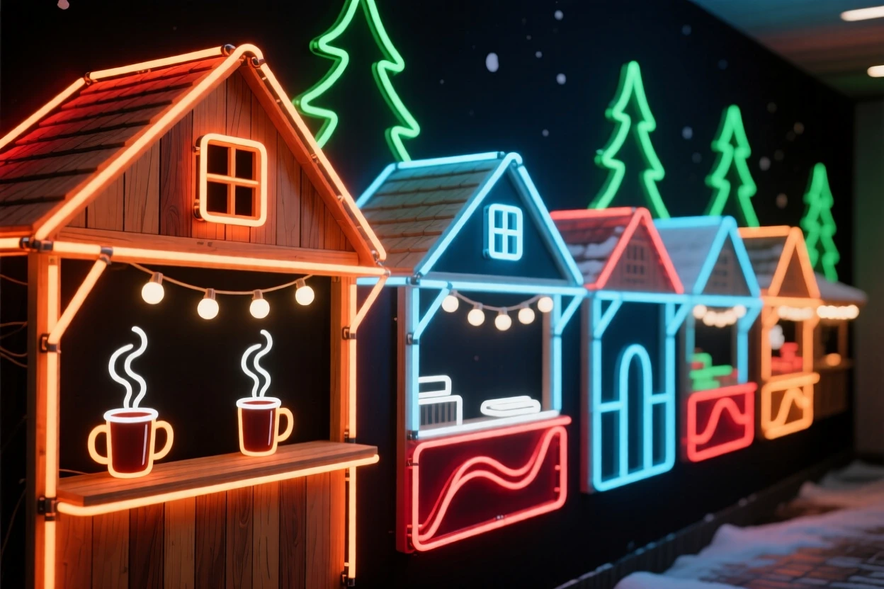 A German Christmas market filled with wooden stalls and mulled wine.