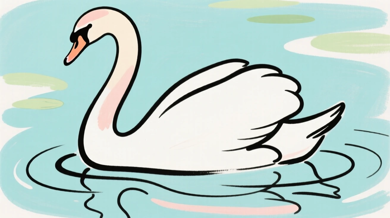 A swan gliding across a pond