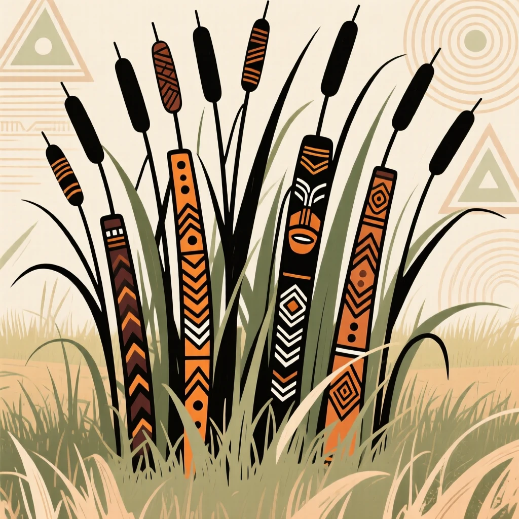 A thicket of wild reeds standing tall over the surrounding grassland.