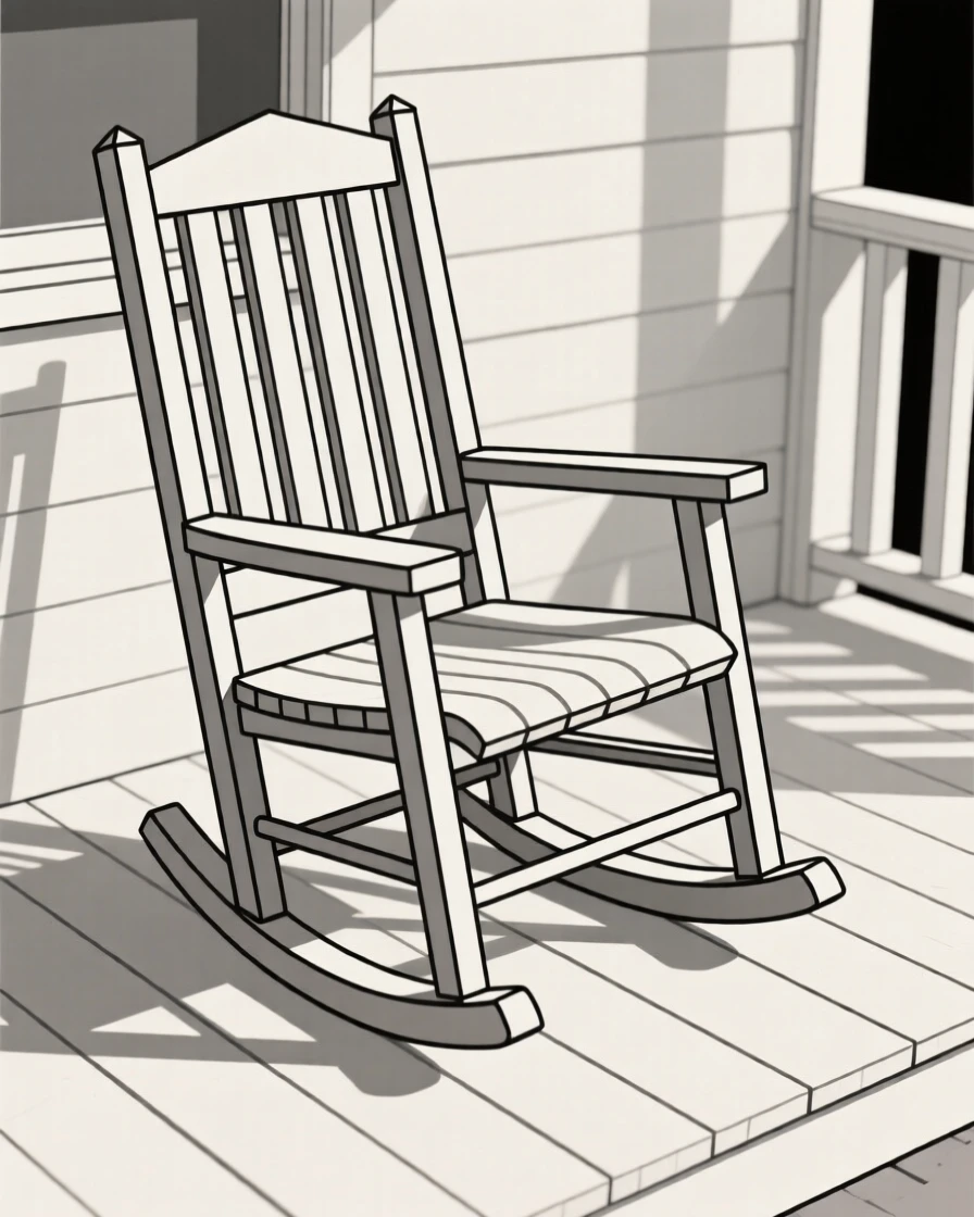 A wooden rocking chair on a porch