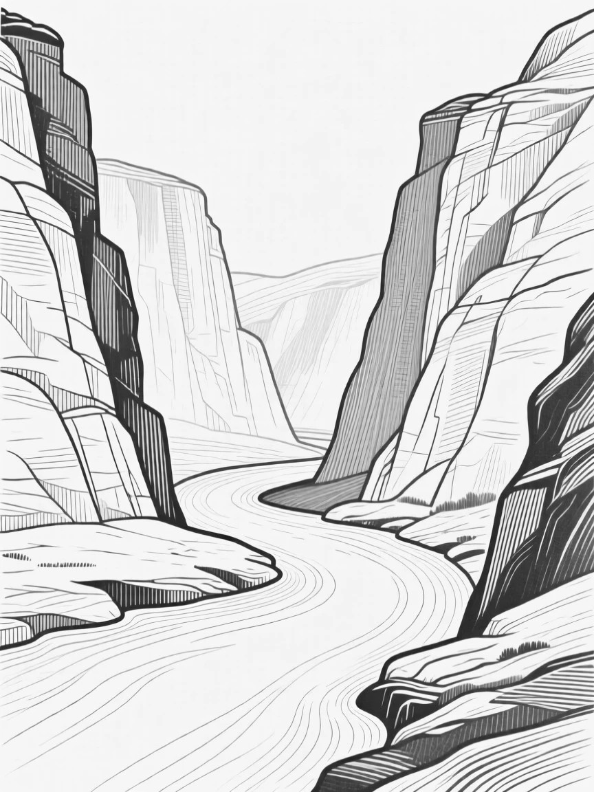 A canyon river winding beneath towering rock walls