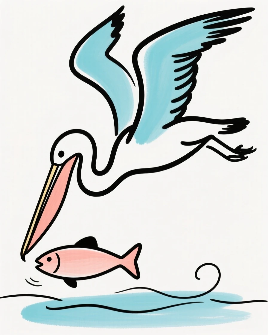A pelican diving for fish