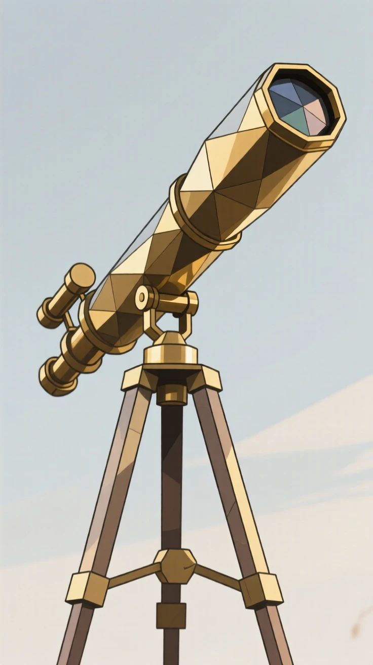 An old brass telescope pointed toward the sky