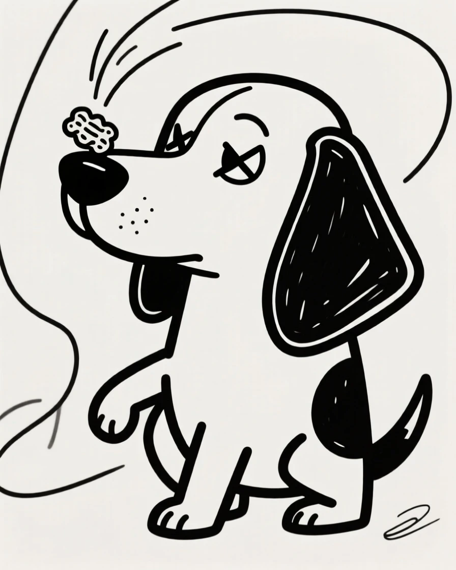 A beagle balancing a treat on its nose, eyes crossed in concentration.