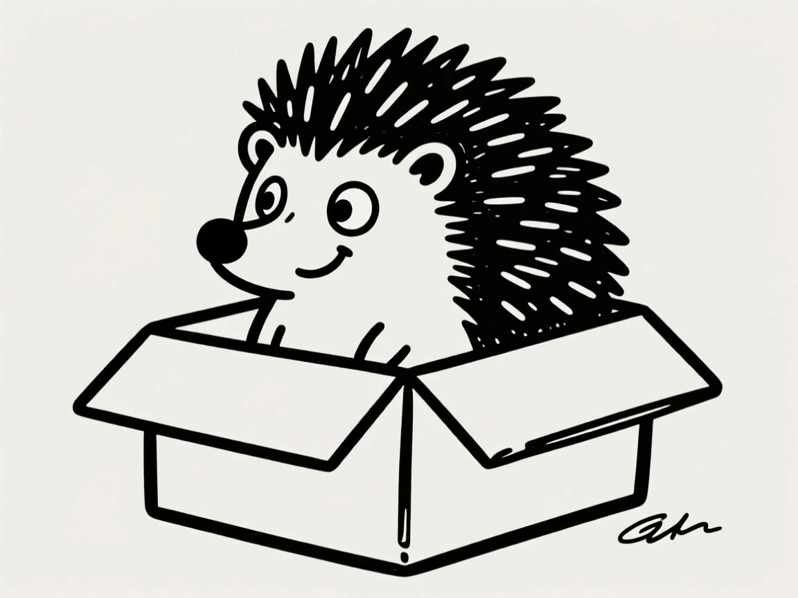 A hedgehog sitting inside a cardboard box that is clearly too small.