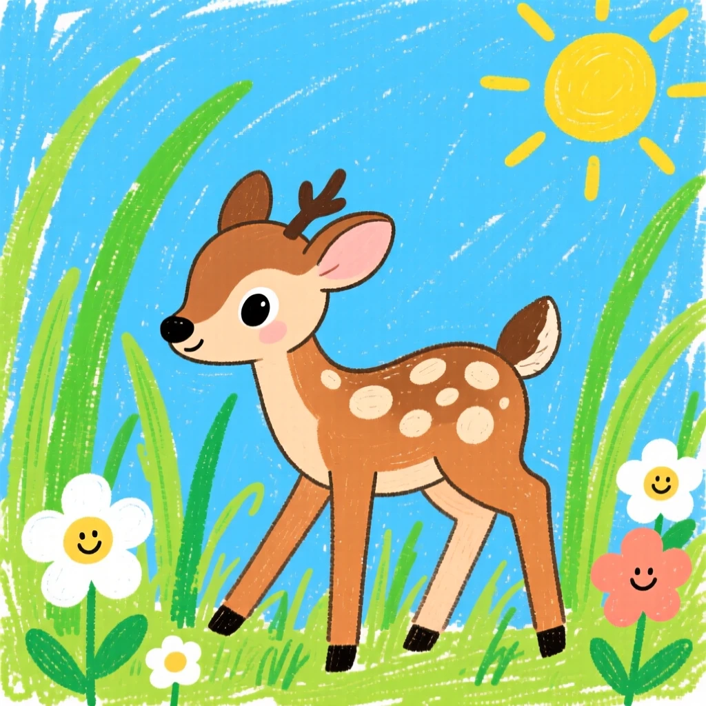 A spotted fawn exploring tall grass for the first time.