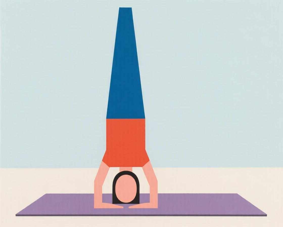 A person doing a headstand on a yoga mat