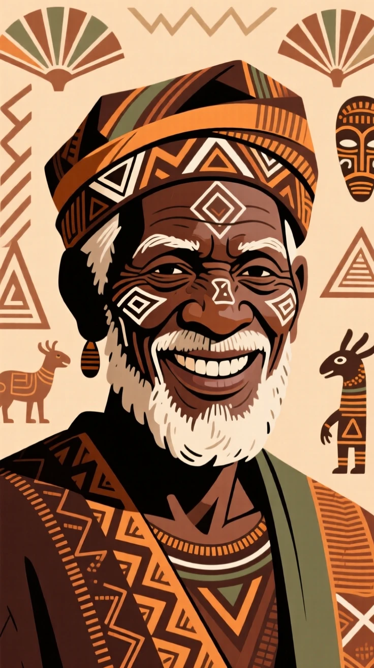 A stern grandfather smiling warmly at the camera.
