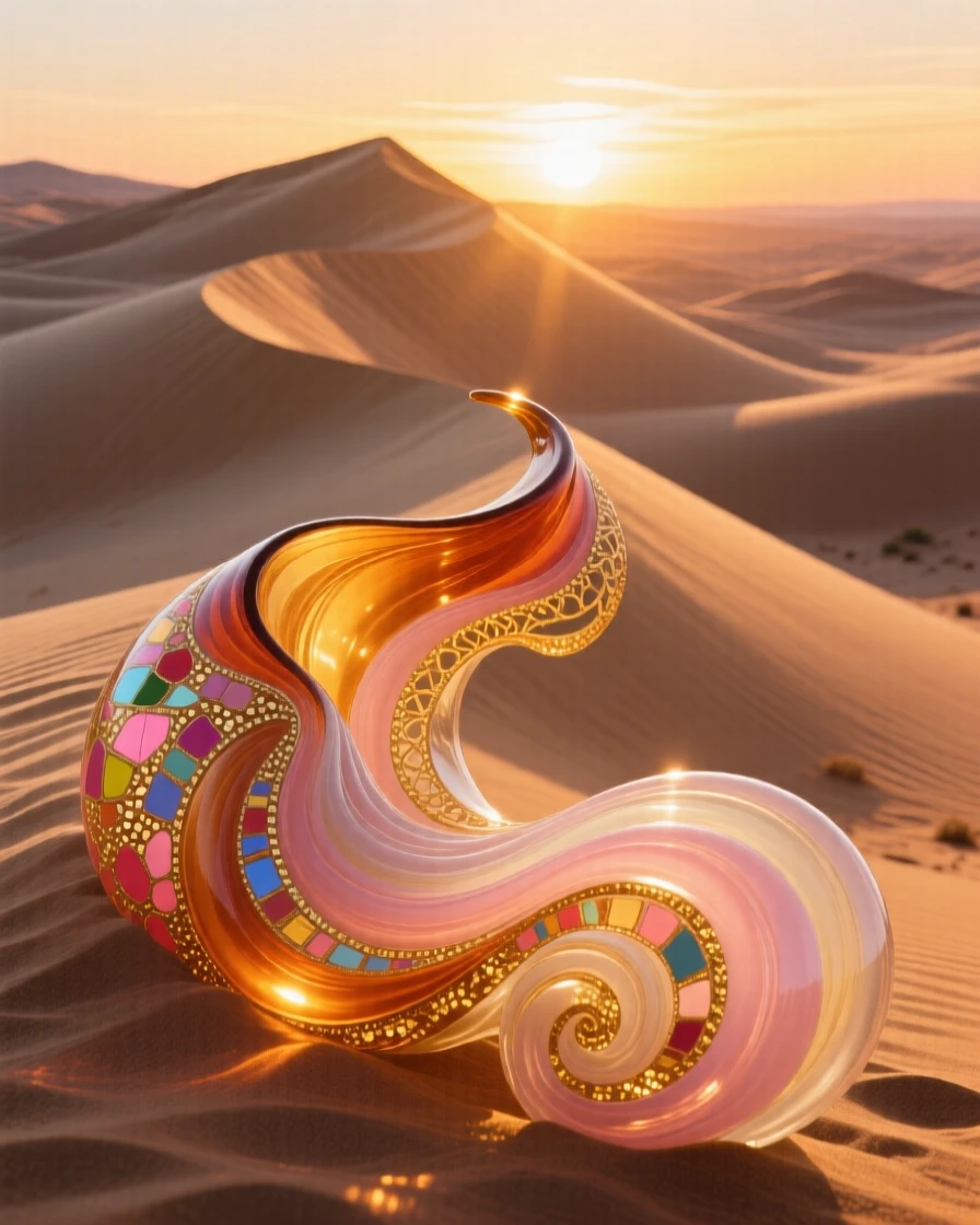 A dramatic sand dune ridge lit by the last golden light of day, vast and sculptural.