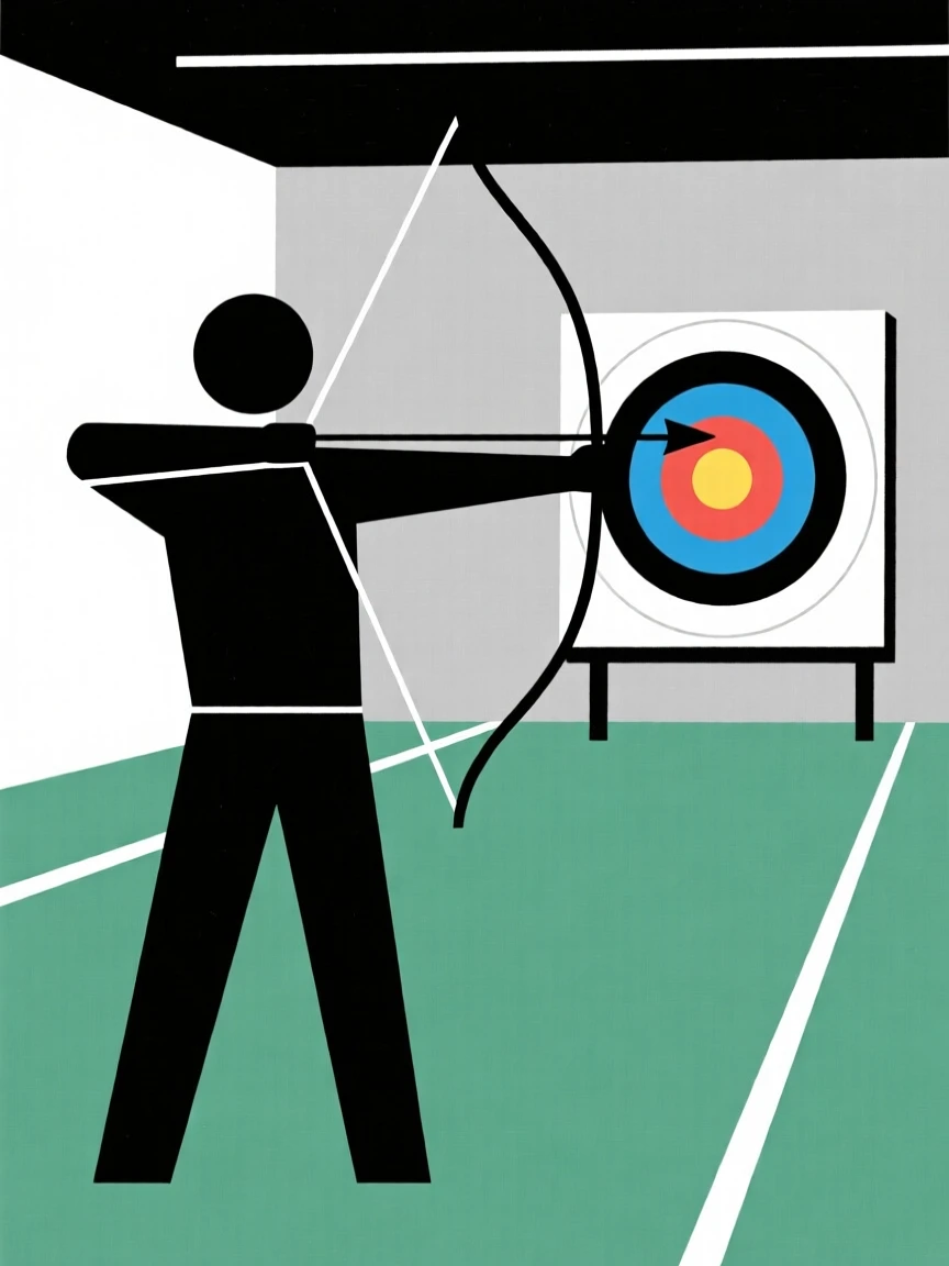 A person practicing archery at a range