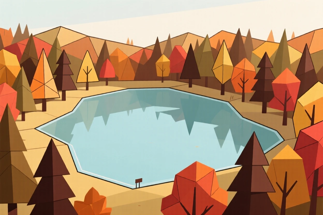 A quiet lake surrounded by autumn forest