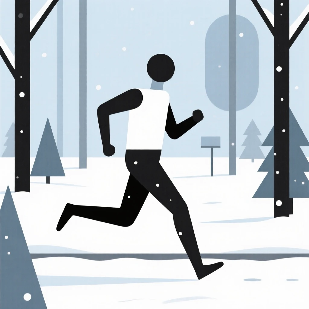 A man jogging through a snowy park