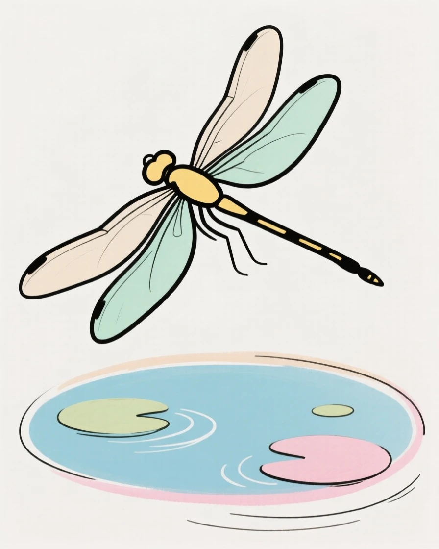 A dragonfly hovering over a pond