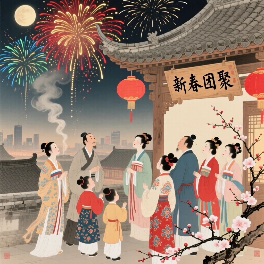 A rooftop gathering to watch fireworks during a lunar new year celebration