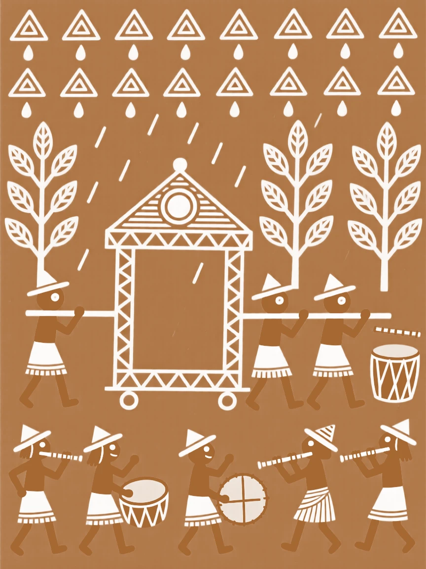 A monsoon welcoming ritual celebrated with a procession carrying a decorated palanquin.