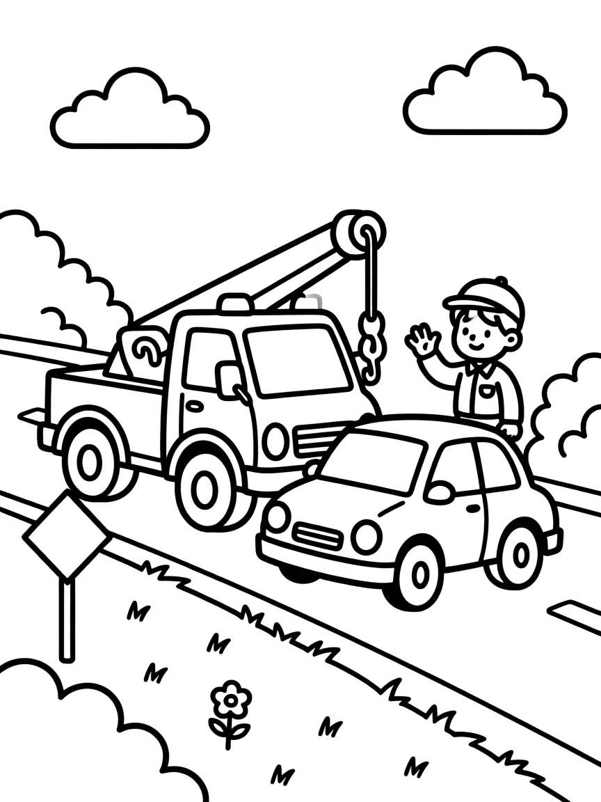 A tow truck helping a stranded car on the roadside
