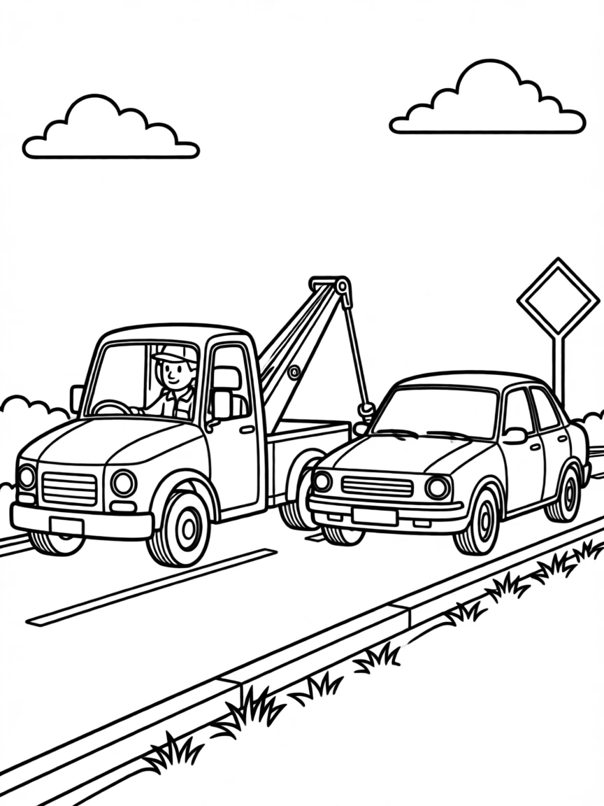 A tow truck helping a stranded car on the roadside