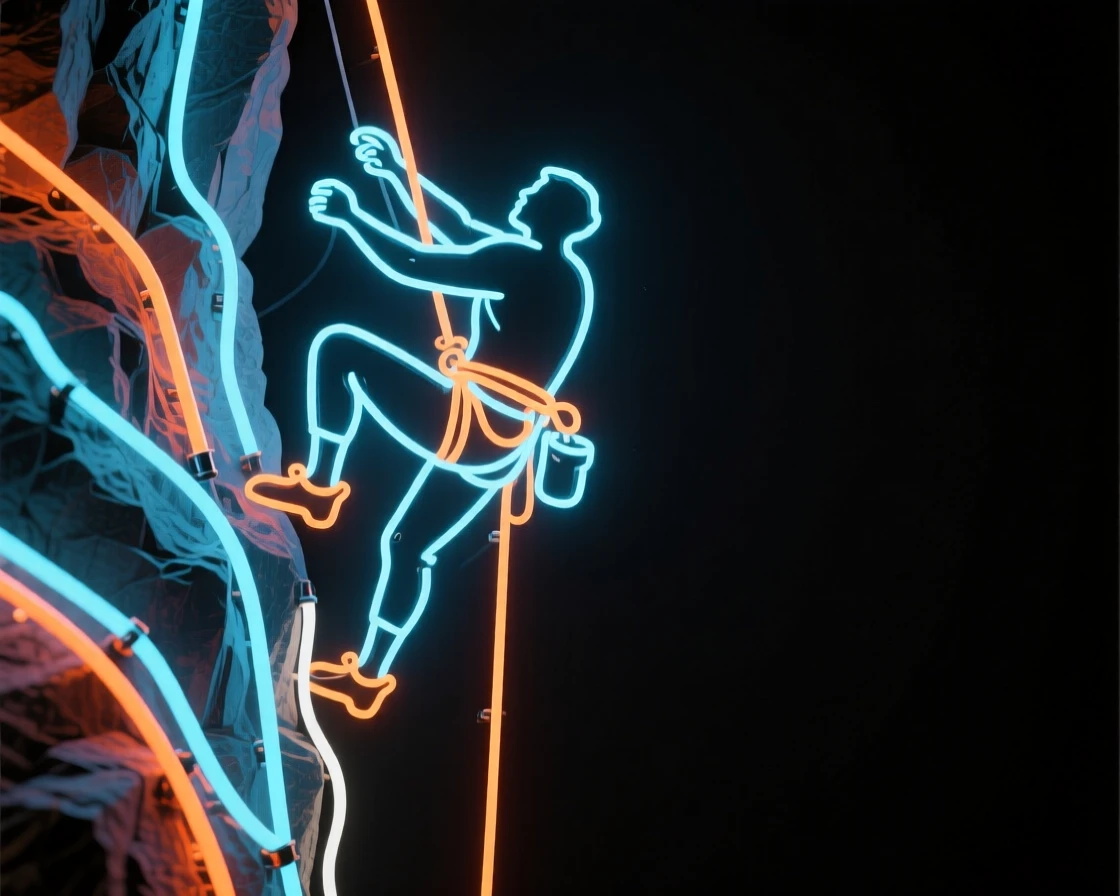 A rock climber scaling a sheer granite cliff face.