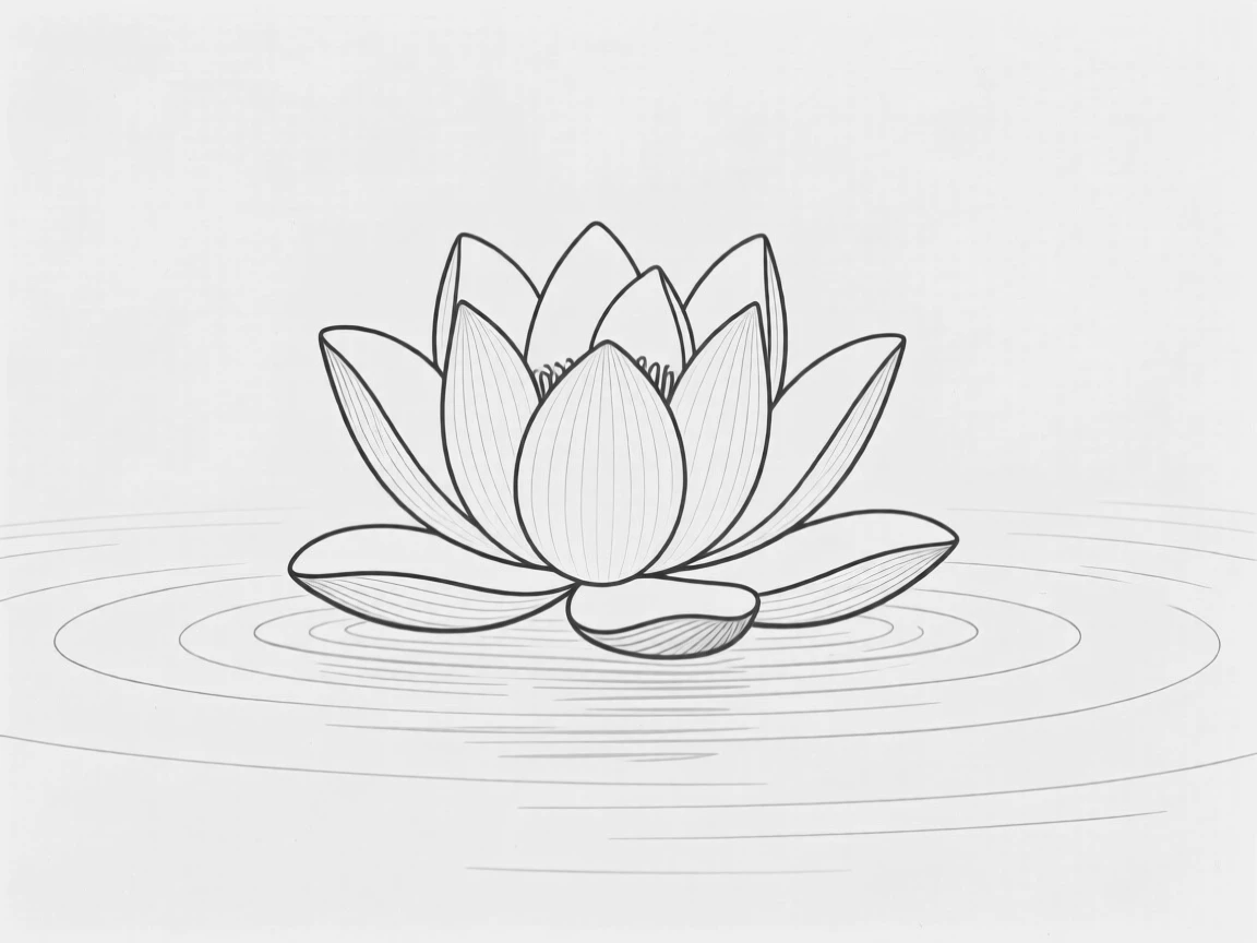 A single lotus flower floating on still water