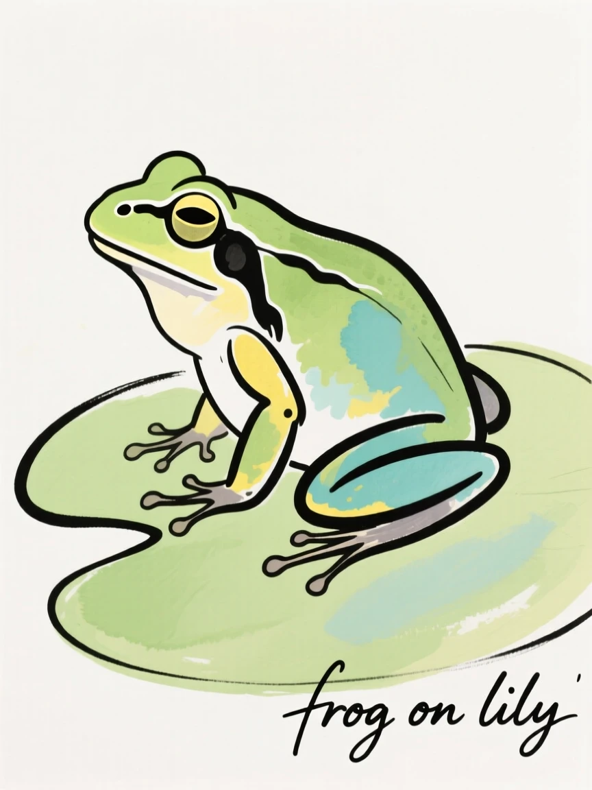 A frog perched on a lily pad