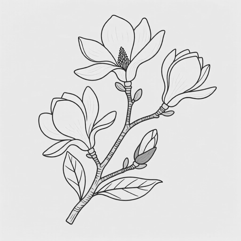 A branch of blooming magnolia flowers